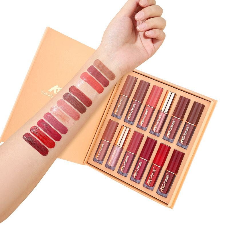 ME-ONE 12 Colors Liquid Lipstick Gift Set | The Love Lip Set | Matte + Glossy Nude & Red Shades | Long Lasting Waterproof